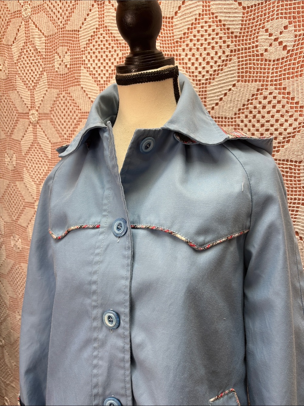 1970’s Vintage Sears 7/16 Boutique Blue Hooded Coat Sz Sm - Picture 11 of 14